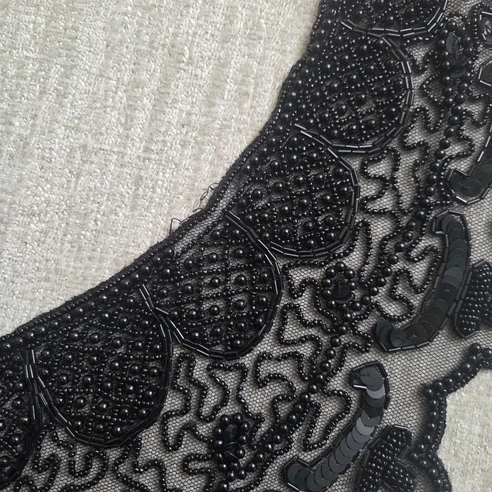 Smithsonian Institution Black Beaded Sequin Victorian Bib Collar Vintage Scarf